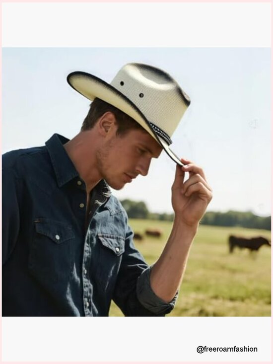Straw Cowboy Hat with Shapeable Wide Brim Cattleman Crease  display picture 2